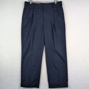 Berle Men's 34R Navy Dress Pants Pleated Straight Leg Pockets 34x28.5